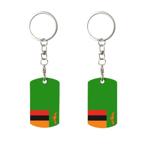 Porte-clés rectangulaire en métal avec drapeau de la Zambie, personnalisable, pour la maison, le bureau et la moto.