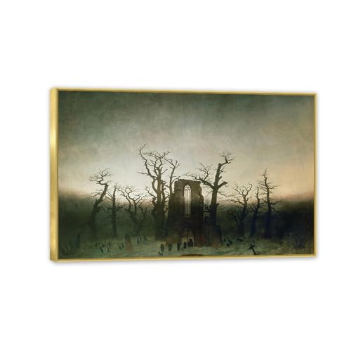 Tableau peinture village lumineux pour illuminer un mur sombre avec cadre doré chic