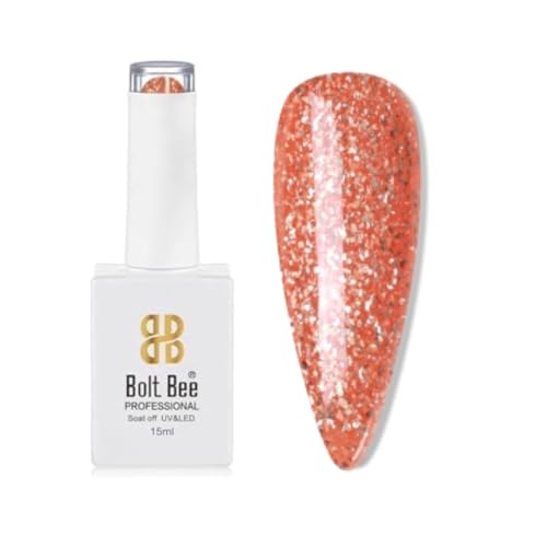 Image of Bolt Bee Orange Glitter Color Gel Nail Polish Soak Off UV Gel DIY at Home Manicure Salon Nail Art (71, 15ml)