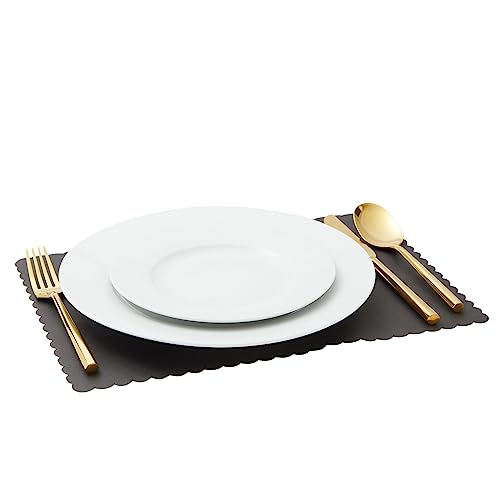 100-Pack Paper Placemats - Black Bulk Disposable Placemats, Colored Tabletop Mats With Wavy Scalloped Edge, Birthday Party Supplies, Graduation, Black Party Decoration, 14 X 10 Inches #TOP4