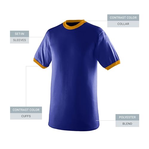 Augusta Sportswear Large Mens Ringer T-Shirt – Soft Jersey Knit Tee with Contrast Collar, Cuffs, and Classic Set-in Sleeves, Purple/Gold3
