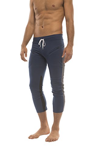 Mens 3/4 Or 4/5 Length Zipper Pocket Capri Yoga Pant (Small, Royal W/Charcoal & Black) #TOP30