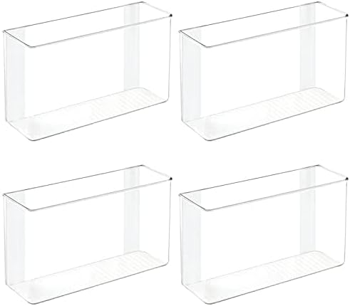 Contenedor organizador de almacenamiento de montaje adhesivo de plástico para organización de pared de cocina o despensa - Soporte de ahorro de espacio para bolsas de sándwich, papel de aluminio - 11" de ancho - Colección Ligne - Paquete de 4 - Transparente