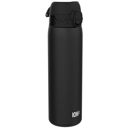 ION8 Leicht Stahl-Trinkflasche, 600 ml, Nicht IsoliertAuslaufsicher, Einhandöffnung, Sichere Verriegelung, Spülmaschinenfest, Klappdeckel, Tragegriff, Leicht zu Reinigen