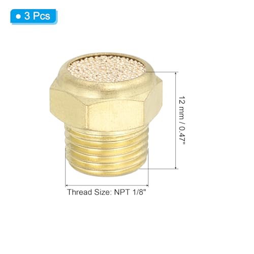 PATIKIL Messing Pneumatischer Auspufftopf 1/8 NPT 3 Stück Flach Gesinterter Luftfilter Ventilfilter Magnetventil Geräuschdämpfer Fitting Für Kompressor Zylinder Öltanks Golden
