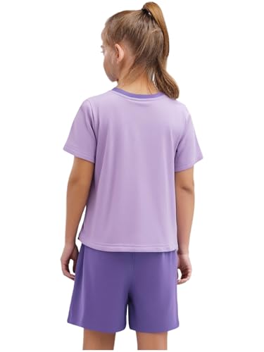 easyforever Girls Kids 2-piece Summer Sports Outfit Quick Dry Moisture Wicking For Workout Outdoor Activities Purple 13-14 Years2