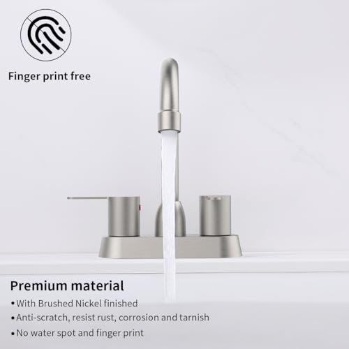 Supwork Bathroom Faucet Brushed Nickel 2-Handle Bathroom Sink Faucet 360 Degree High Arc Swivel Spout Centerset 4 Inch Vanity Faucet Rv Bathroom Faucet 3 Holes Lavatory Faucet thumb #1