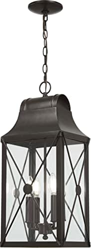 THE GREAT OUTDOORS 73297-143C De Luz Outdoor Chain Hung Lantern, 4-Light, 160 Total Watts, 10.5-in H x 23.63-in W, Oil Rubbed Bronze with Gold Highlights