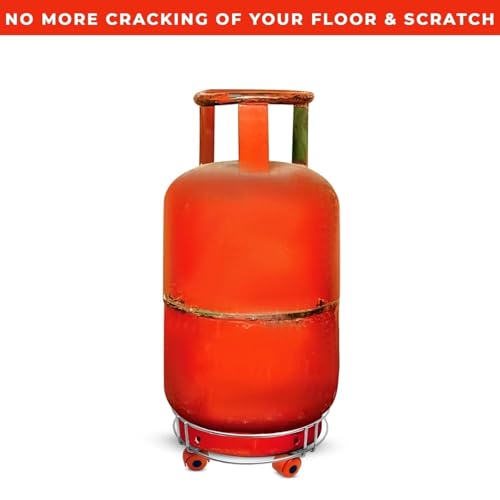 Image of PANCA Gas Cylinder Trolley with Wheels for Kitchen | Stainless Steel LPG Cylinder Stand | Easy Moving Gas Trolley for Home, Water Can & Plant Pots | Heavy Duty