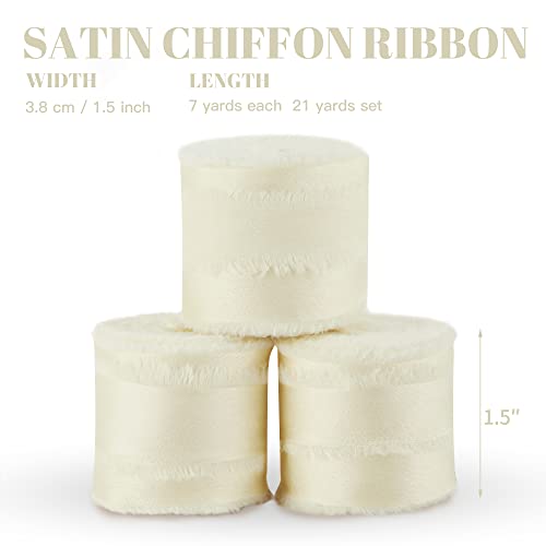 Ivory Chiffon Ribbon For Gift Wrapping - Keypan Silk Satin Ribbons For Crafts 1 1/2" X 21 Yd Soft Handmade Fringe Frayed Edged Baby Shower Bridal Bouquets Wedding Invitation Decor #TOP1