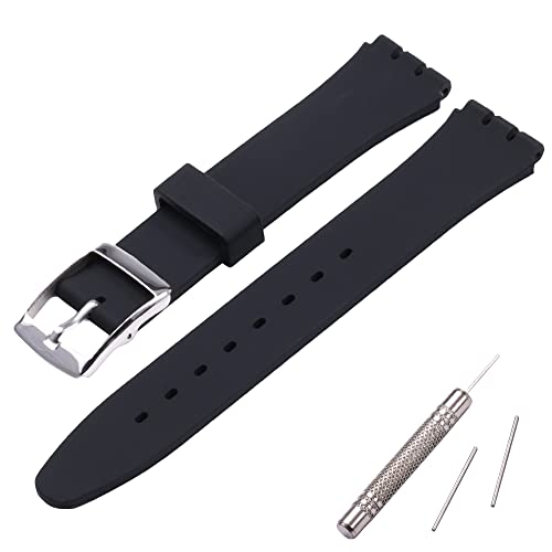 MCXGL Correa de repuesto para Swatch de goma de silicona resistente al sudor con hebilla de acero inoxidable, 17 mm, color negro, Negro -, 17 mm, Vintage