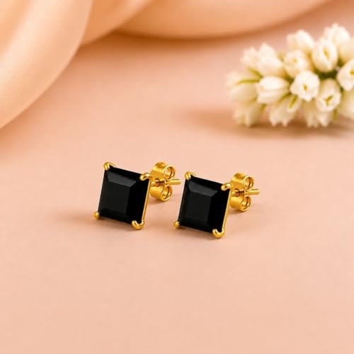 Image of ACCESSHER Gold-Tone Square Contemporary Stud Earrings | Fashion Jewellery, Valentine Gift for Girlfriend | Trendy Earrings for Women and Girls