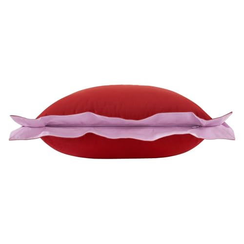 Image of kate spade new york Sorry, Not Sorry Reversible Decorative Pillow, 18 inch x 18 inch Throw Pillow for Bed or Sofa, Cotton and Linen Cover, Red