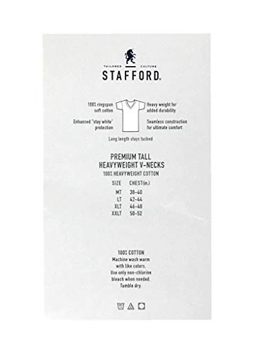 Stafford Men’s Tall/Extra Tall 100% Heavy Weight Cotton V-Neck Undershirt, White, Short Sleeve, 4 Pack (XLXT (Extra Large Extra Tall))4