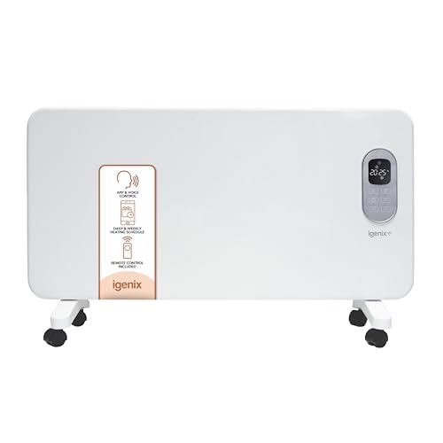 Igenix IG9515WIFI Smart Electric Low Energy Panel Heater with Amazon Alexa, Freestanding with Castors or Wall Mountable Heater with Day and Weekly Timer and Remote Control, 1500 W