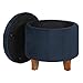 Homepop Home Decor | Upholstered Round Velvet Tufted Foot Rest Ottoman | Ottoman with Storage for Living Room & Bedroom | Decorative Home Furniture, Navy