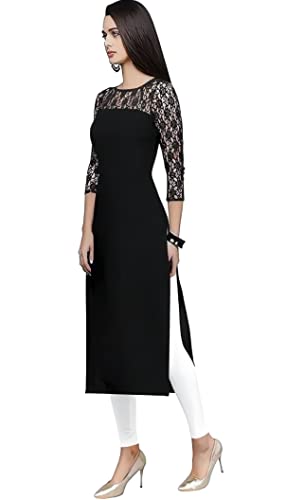 Image of Women's Crepe A-line Straight Kurtis, Plain Office Wear with Round Neck