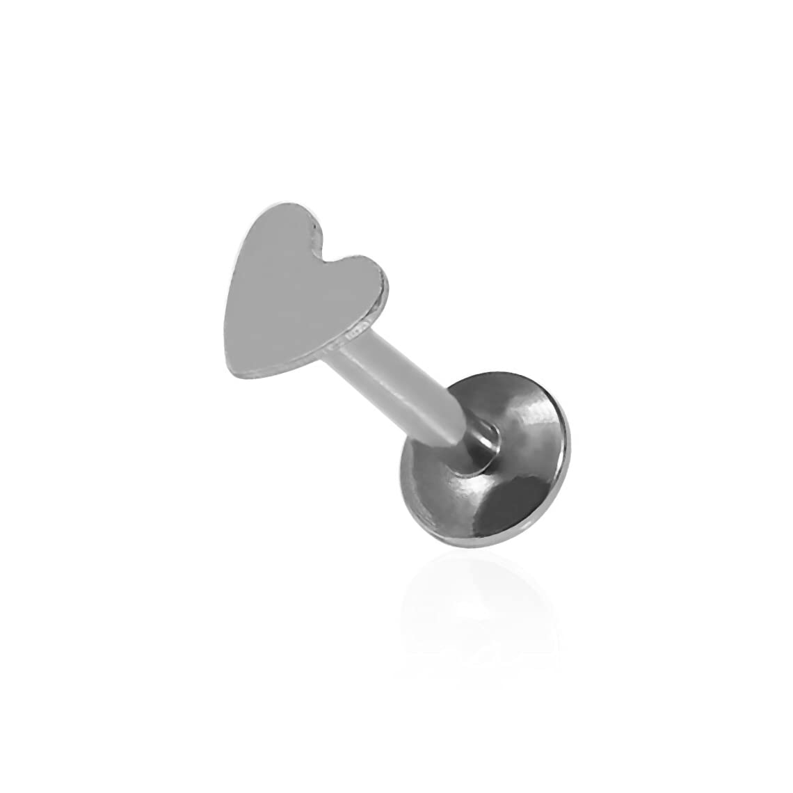 AtoZ PiercingHeart Flat Internally Threaded Top with 16 Gauge - 8MM(5/16") Length Surgical Steel Labret Tragus Bars