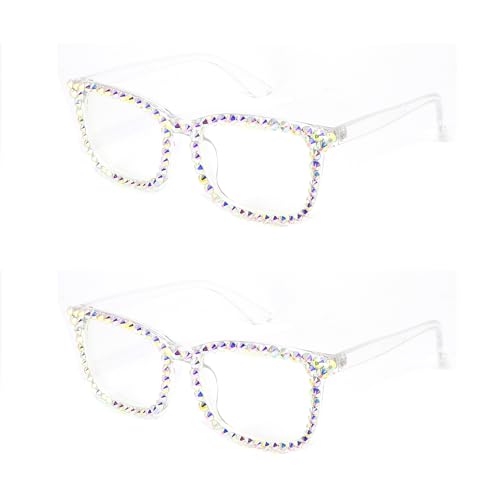 Image of Square Rhinestone Reading Glasses For Women Blue Light Blocking Computer Readers Glasses