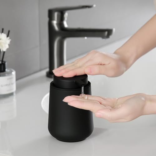 Image of YAUKPH Matte Black Liquid Hand Soap Dispenser Plastic 11 oz - Modern Minimalist Style for Bathroom & Kitchen Countertop Refillable