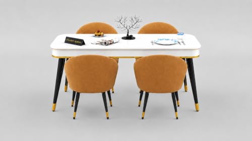 Image of WOODEN SPACE Majestic 4 Seater Wooden Dining Table Set | Urban Marble Top Dining Table with Chairs for Dining Room & Kitchen (Modern Classic Mustard) (54 x 36 x 30 inch)