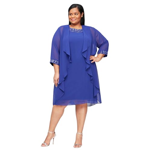 Image of S.L. Fashions Women's Plus Size Chiffon Tier Jacket Dress with Beading Detail