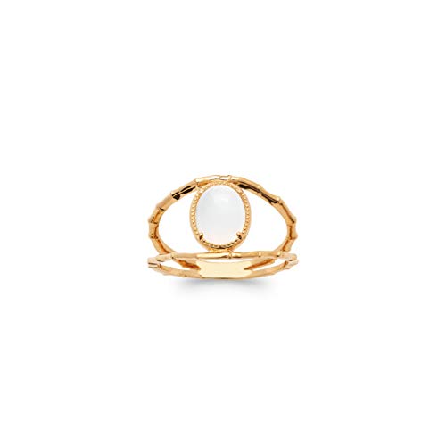 Bague en Plaqué Or et pierre de lune naturelle véritable avec double anneau motif bambou