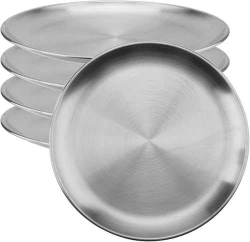 20cm Stainless Steel Camping Plates - Circular Cutlery Trays for Outdoor Dining Perfect for Picnics BBQs and Coffee Shops Lightweight & Easy to Clean