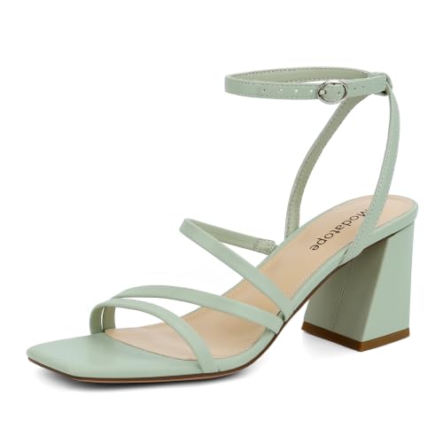 Image of Modatope Women's Heeled Sandals Square Toe Chunky Strappy Heels Prom Shoes | Stable Chunky Heel, Adjustable Ankle Strap, All-Day Comfort Sole, Unique Style For Parties, Proms, Weddings & All Occasions