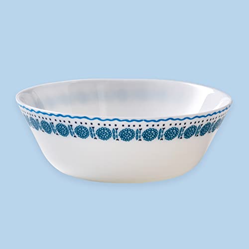 Corelle Everyday Expressions 4-Pc Soup/Cereal Bowls Set, Durable And Eco-Friendly 18-Oz Bowls, Higher Rim Glass Bowl Set, Microwave And Dishwasher Safe, Azure Medallion 18 Oz(Pack Of 4) #TOP1