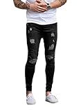 JIER Herren Skinny Ripped Destroyed Jeans Slim Fit Hip Hop Hose mit Löchern Jeanshose Freizeithose Gamaschen Hosen Jeanshosen Pants (Schwarz,S,S)