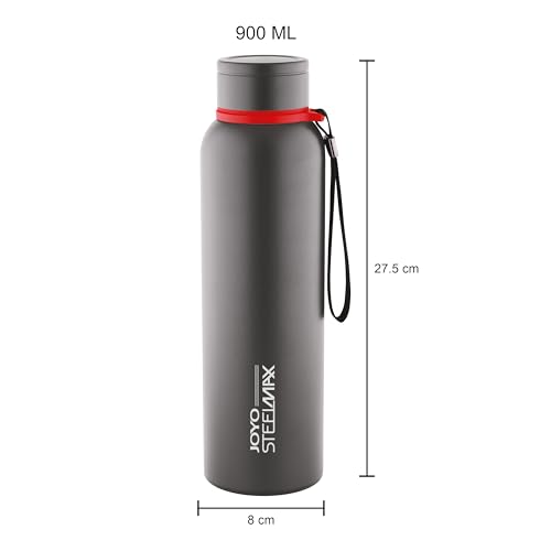 Image of Joyo Century Stainless Steel Bottle, 900 ml Water Bottles, Hot for 18 Hours & Cold for 24 Hours, Easy to Carry, Easy Grip, Rust Proof, Tea, Coffee, Office, Travel Bottle - Grey