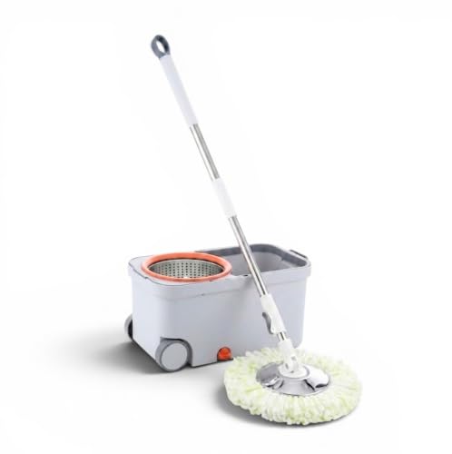 Image of 360 Rotating Easy Floor Cleaning Bucket Spin Mop with Stainless Steel Adjustable Handle & Wheels mop Set with 2 Microfiber Refill (Bucket Spin Mop)