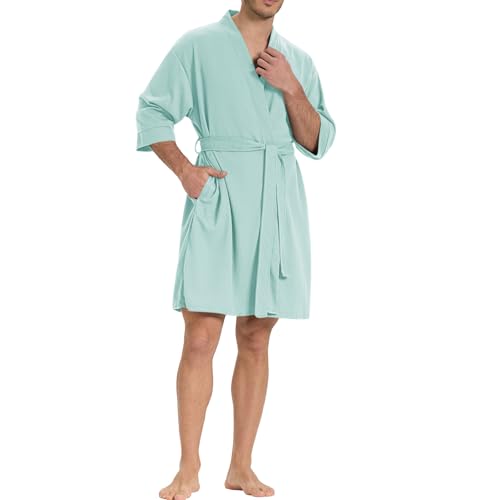 SIORO Mens Waffle Knit Lightweight Robe, Short Bathrobe with Pockets & 3/4 Sleeves, Kimono Loungewear for Summer & Spa4