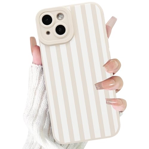 Krdvekm Striped Funda para iPhone 14 6,1', Carcasa con Aesthetic Linda Stripes Dibujos Diseño Motive Suave Silicona Blanco TPU Case Antigolpes Bumper Protección Cámara Cover para Mujer Niñas