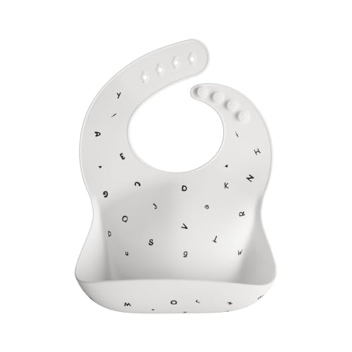 Image of mushie Silicone Baby Bib | Adjustable Fit Waterproof Bibs (Letters White)
