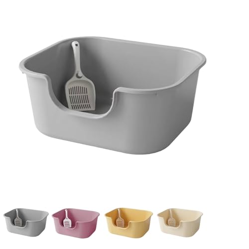 猫 トイレ 猫砂盆 大型 猫用トイレ本体 オープンタイプ スコップ付き ペット用トイレ 入口低め 飛散防止 一体成形 ポータブル サンドボックス 防滴 深型 小型猫 多猫 ペットトイレ トイレ 簡易トイレ あらゆる種類の猫砂用 掃除が簡単 猫のトイレ 大型