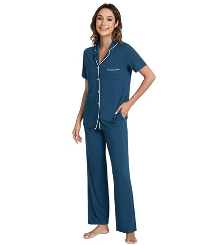 Image of WiWi Viscose from Bamboo Women's Pajamas Set Super Soft Button Down Top and Pants Sleepwear Cooling Pjs S-3X