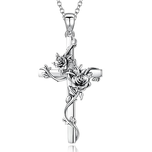 Cross necklace 925 Sterling Silver Rose Crose Pendant Necklace Cross Necklace for Women