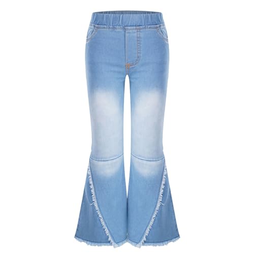 Girls Distressed Ripped Flare Jeans Youth Elastic Waist Snug Fitted Skinny Denim Pants Holiday Casual Wear