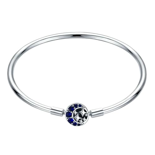 Bracelet lune et étoile en argent 925 véritable et cz bleu étincelant