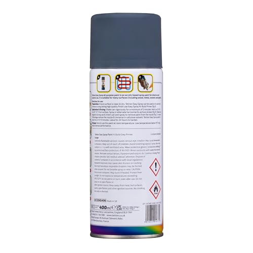 Image of Tetrion Easy Spray Paint Primer - Hi-Build Gray Primer 400ml - Acrylic Spray Paint for Wood, Metal, Plastic, Ceramic & More - Smooth Base Coat for Paint | Indoor & Outdoor Use, 13.5 Oz