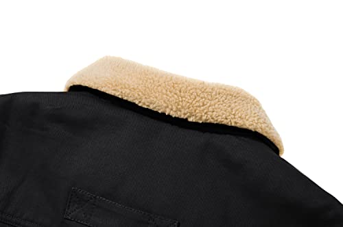 Crysully Men's Military Cargo Fur Collar Jacket Snow Winter Button Comfy Outwear Black #TOP3