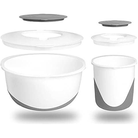 Hausfelder Mixing Bowl Set 5.8 l + 1.7 l with Splash Protection Cover and Anti-Slip Bottom, Mixing Bowls Made of Plastic, BPA-Free Cover