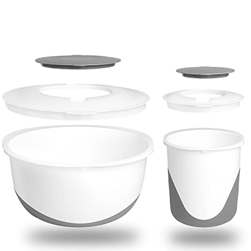 Hausfelder Lot de bols à mélanger avec couvercle anti-éclaboussures et revêtement antidérapant, bol à mélanger plastique sans BPA (1,7 l + 5,8 l) Cover