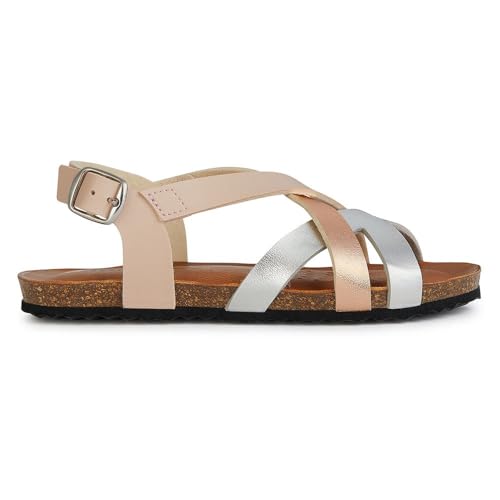 Geox J CHILENE Gir Sandal, DK Rose/Silver, 24 EU