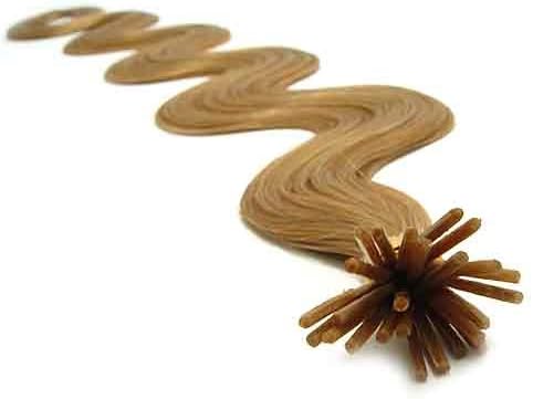25 Strands Wavy Body Wave Micro Ring Links Locks Beads Keratin Stick I Tipped Pre Bonded Human Hair Extensions Color (# 16 Honey Blonde)