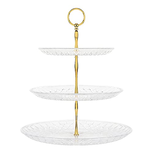 Zykphao 3 Tiers Cake Stand, Cupcake Display Stand, Clear Acrylic Dessert Fruit Plates for Wedding Birthday Baby Shower Party Summer Afternoon Tea Silver