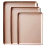 Juego de 3 bandejas para hornear galletas, bandeja para hornear de acero al carbono antiadherente, bandejas para resistentes, fáciles de limpiar y aptas para horno, bandeja para galle