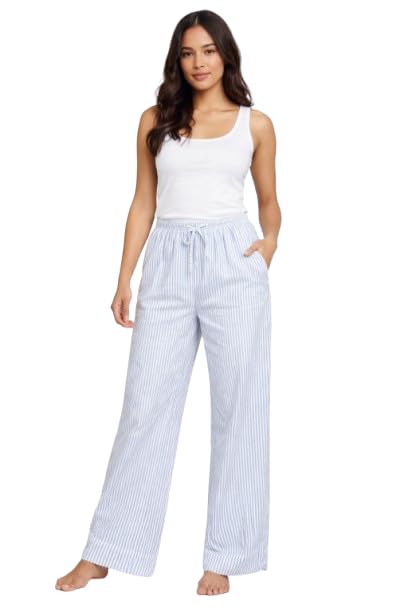 nobarr Women's Light Blue Striped Wide Leg Lounge Pants with Drawstring Waist-picture-10